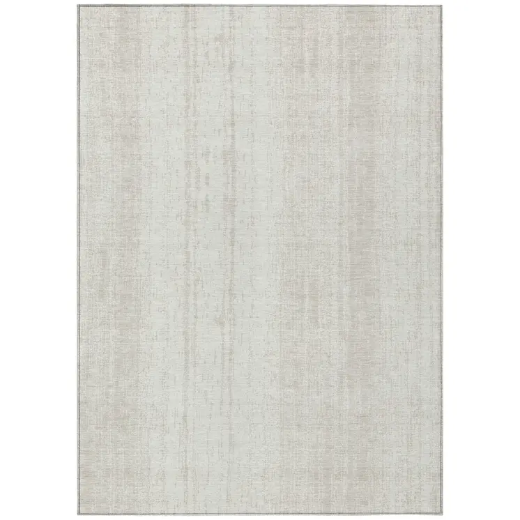 3' X 5' Ivory And Beige Striped Washable Indoor Outdoor Area Rug