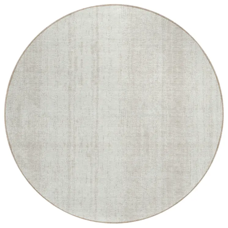 8' Ivory And Beige Round Striped Washable Indoor Outdoor Area Rug