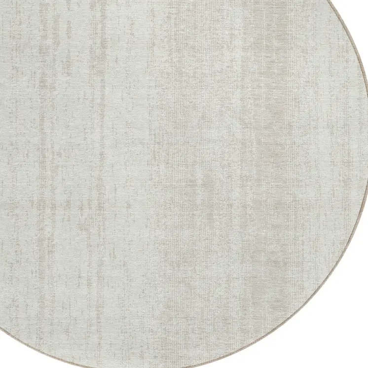 8' Ivory And Beige Round Striped Washable Indoor Outdoor Area Rug