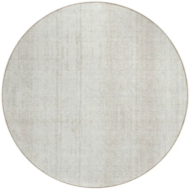 8' Ivory And Beige Round Striped Washable Indoor Outdoor Area Rug