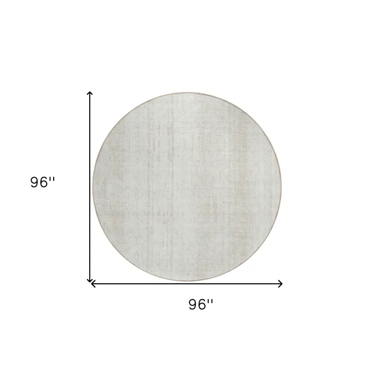 8' Ivory And Beige Round Striped Washable Indoor Outdoor Area Rug