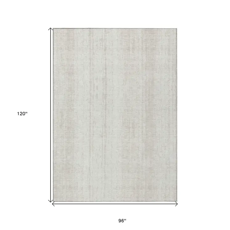 8' X 10' Ivory And Beige Striped Washable Indoor Outdoor Area Rug