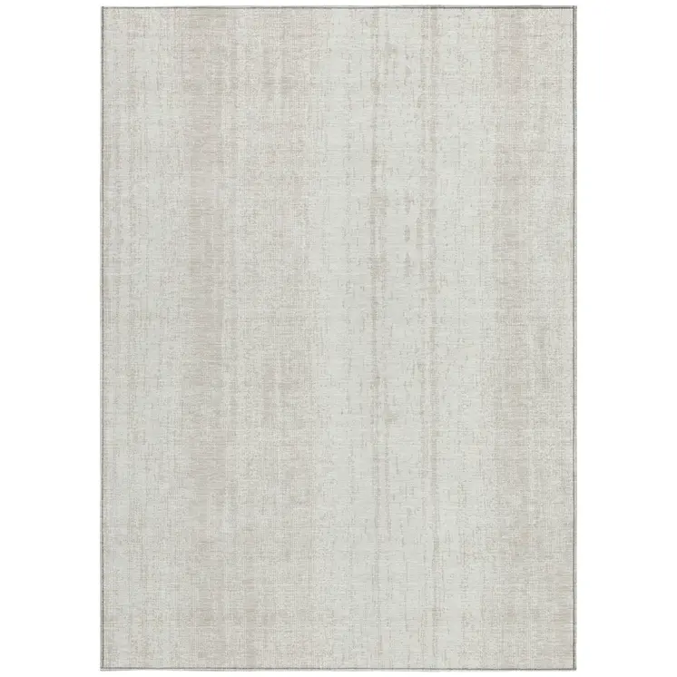 8' X 10' Ivory And Beige Striped Washable Indoor Outdoor Area Rug