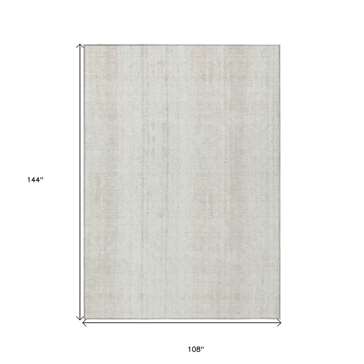 9' X 12' Ivory And Beige Striped Washable Indoor Outdoor Area Rug
