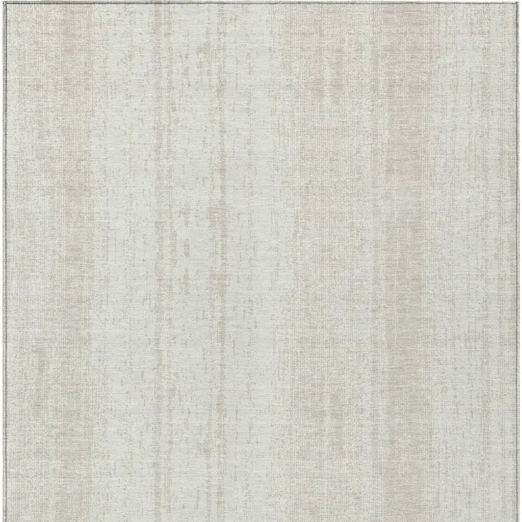 10' X 14' Ivory And Beige Striped Washable Indoor Outdoor Area Rug