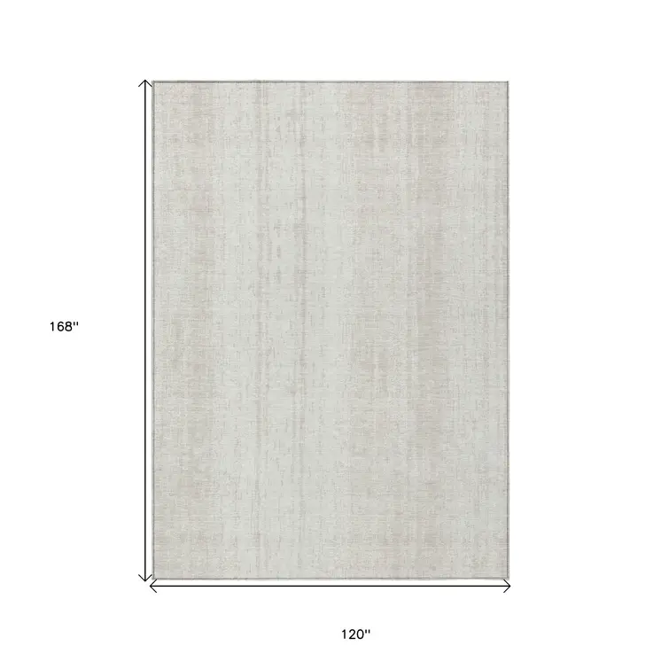 10' X 14' Ivory And Beige Striped Washable Indoor Outdoor Area Rug