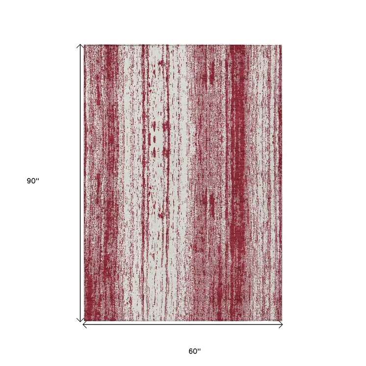 5' X 8' Merlot And Ivory Striped Washable Indoor Outdoor Area Rug