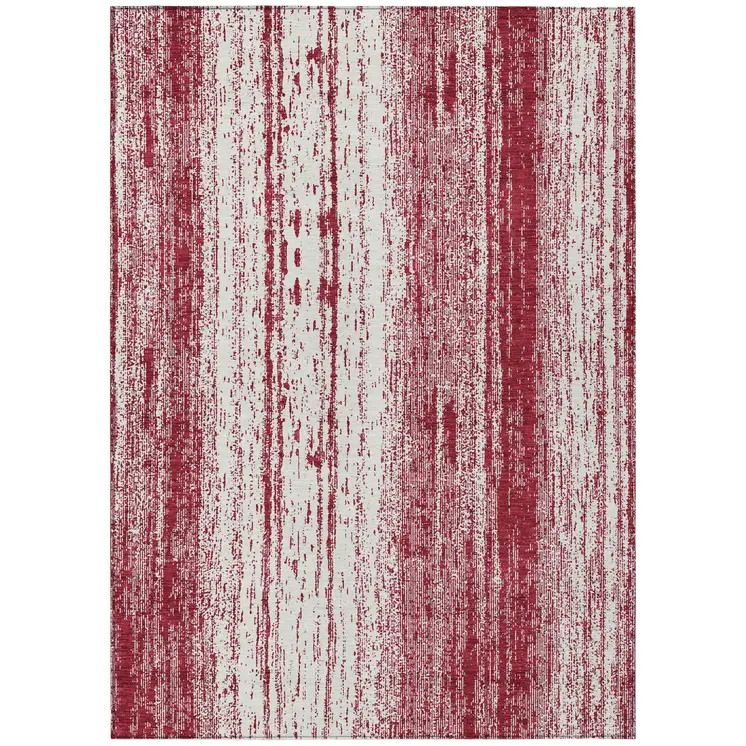 5' X 8' Merlot And Ivory Striped Washable Indoor Outdoor Area Rug