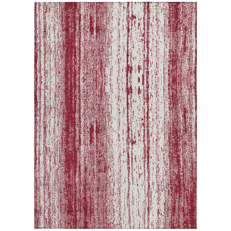 5' X 8' Merlot And Ivory Striped Washable Indoor Outdoor Area Rug