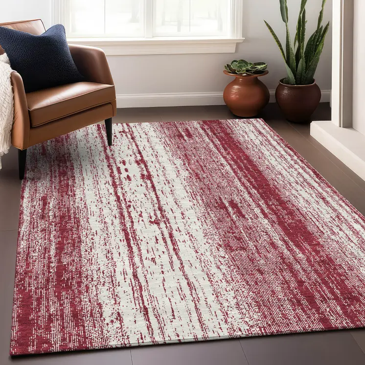 5' X 8' Merlot And Ivory Striped Washable Indoor Outdoor Area Rug