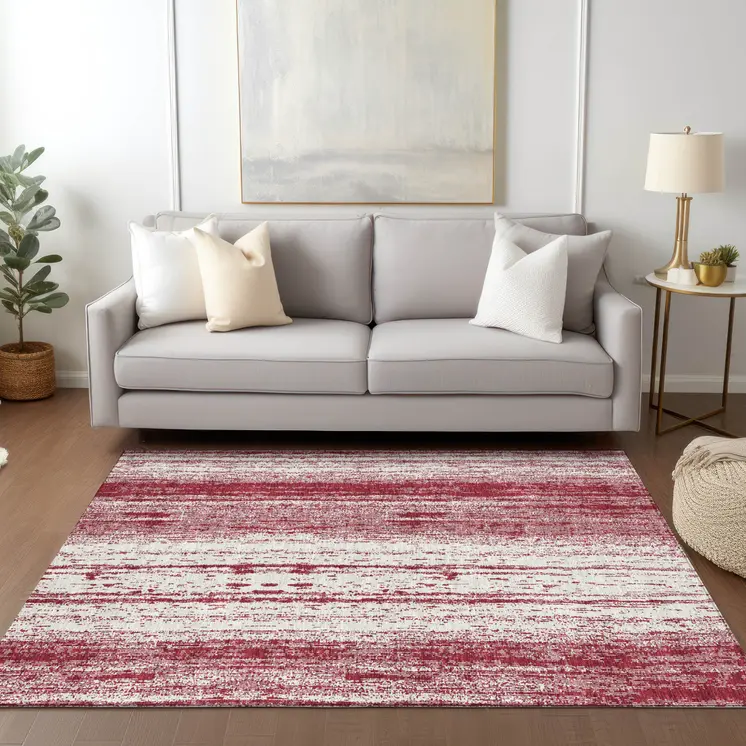 5' X 8' Merlot And Ivory Striped Washable Indoor Outdoor Area Rug