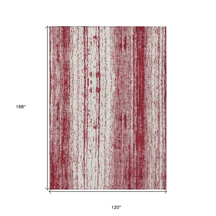 10' X 14' Merlot And Ivory Striped Washable Indoor Outdoor Area Rug