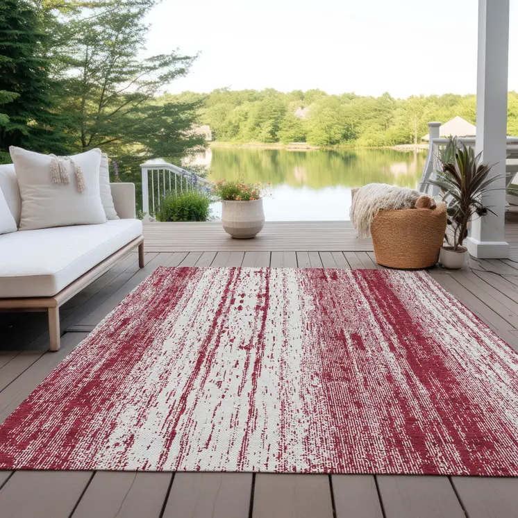 10' X 14' Merlot And Ivory Striped Washable Indoor Outdoor Area Rug