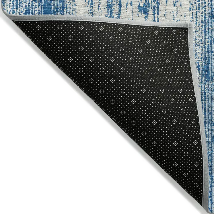 9' X 12' Navy Blue And Ivory Striped Washable Indoor Outdoor Area Rug