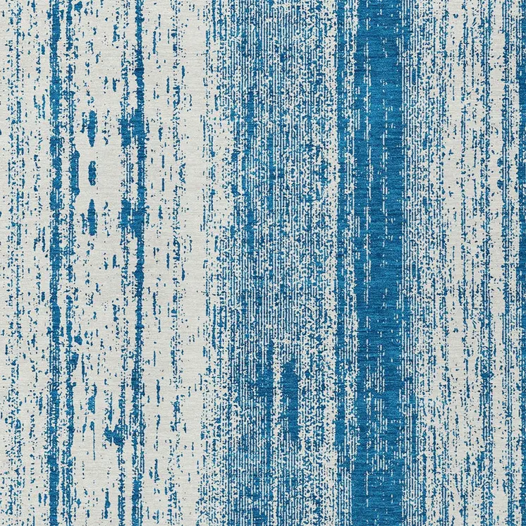 9' X 12' Navy Blue And Ivory Striped Washable Indoor Outdoor Area Rug