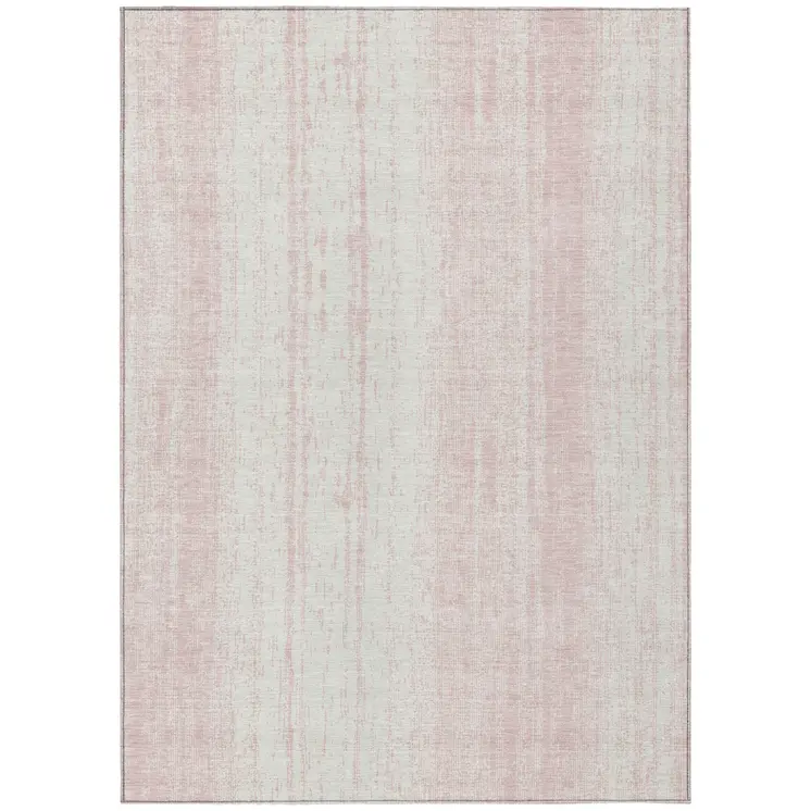 3' X 5' Pink And Ivory Striped Washable Indoor Outdoor Area Rug