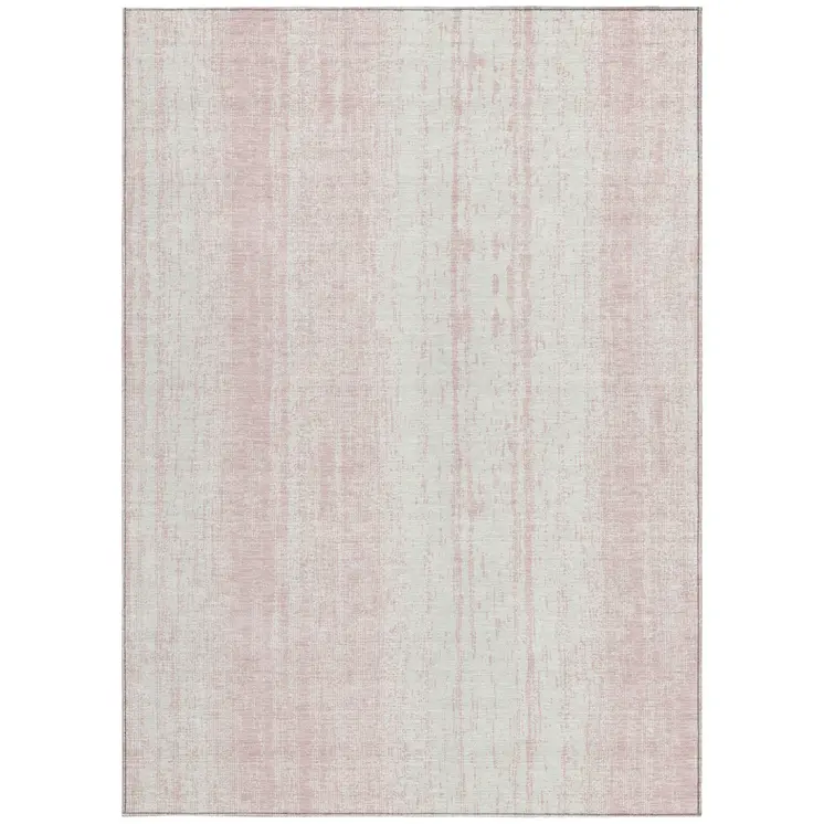 3' X 5' Pink And Ivory Striped Washable Indoor Outdoor Area Rug