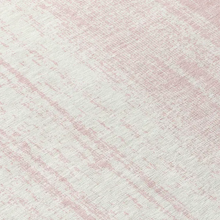 8' Pink And Ivory Round Striped Washable Indoor Outdoor Area Rug