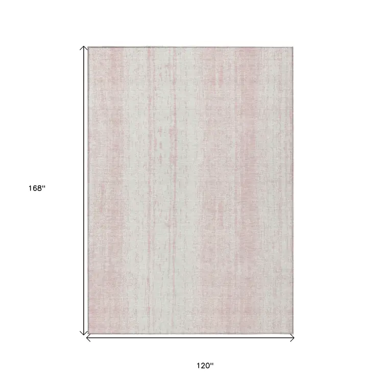 10' X 14' Pink And Ivory Striped Washable Indoor Outdoor Area Rug