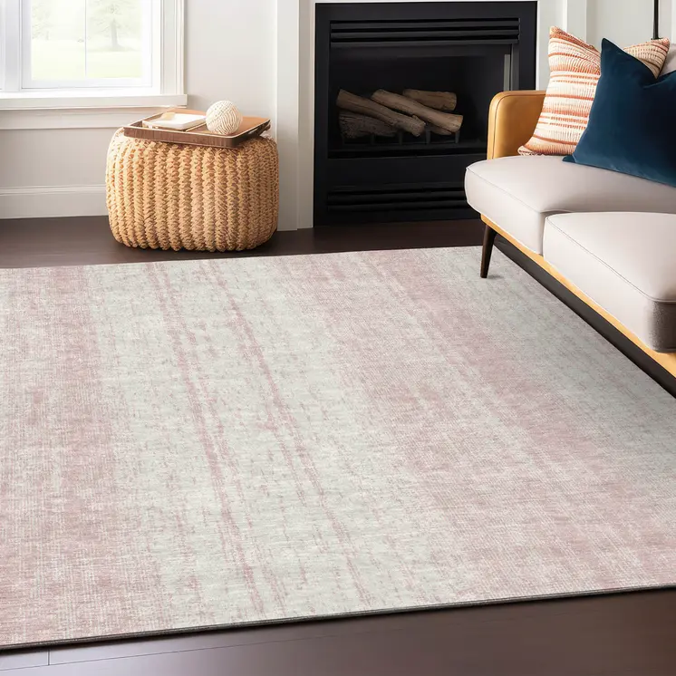 10' X 14' Pink And Ivory Striped Washable Indoor Outdoor Area Rug