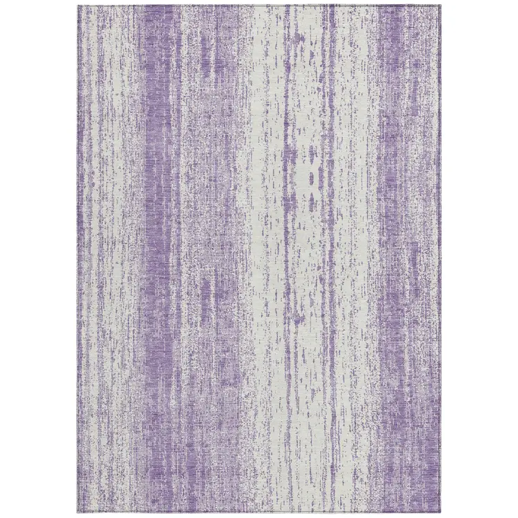 3' X 5' Purple And Ivory Striped Washable Indoor Outdoor Area Rug