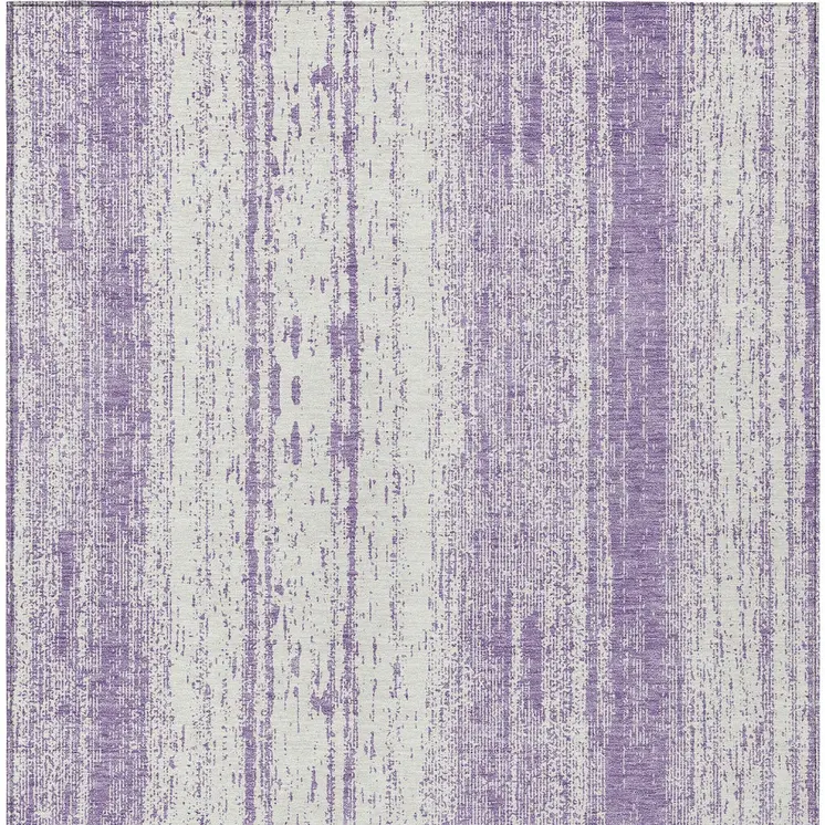 5' X 8' Purple And Ivory Striped Washable Indoor Outdoor Area Rug
