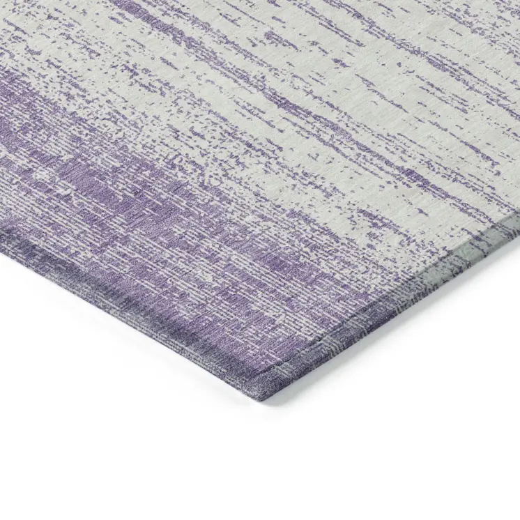 5' X 8' Purple And Ivory Striped Washable Indoor Outdoor Area Rug