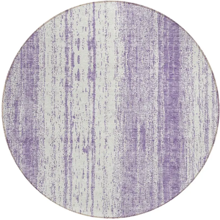 8' Purple And Ivory Round Striped Washable Indoor Outdoor Area Rug