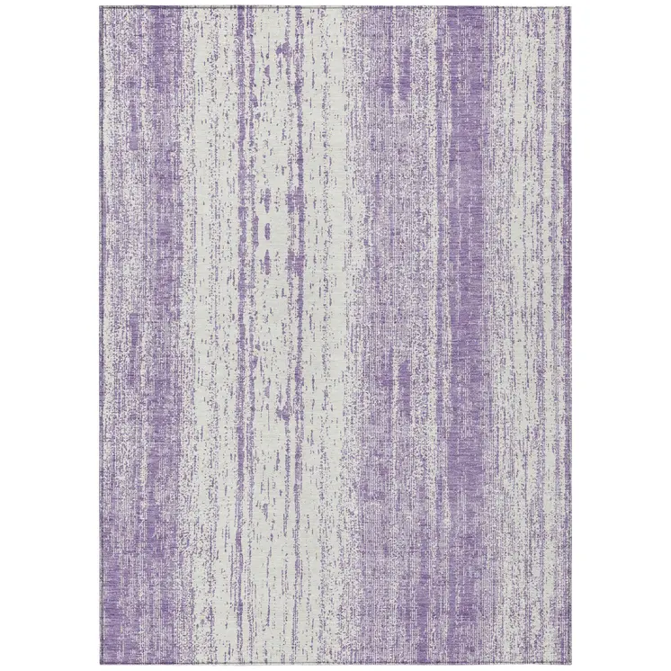 10' X 14' Purple And Ivory Striped Washable Indoor Outdoor Area Rug