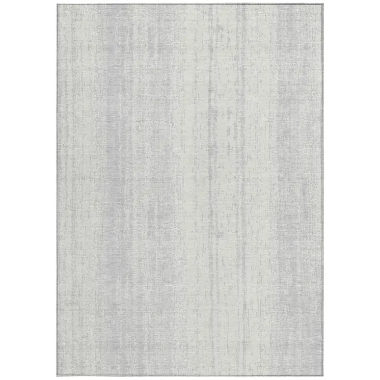 3' X 5' Silver And Ivory Striped Washable Indoor Outdoor Area Rug