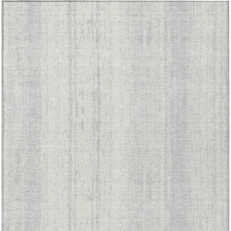 9' X 12' Silver And Ivory Striped Washable Indoor Outdoor Area Rug