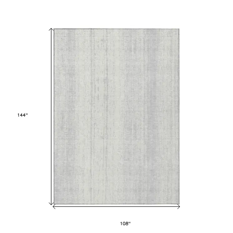9' X 12' Silver And Ivory Striped Washable Indoor Outdoor Area Rug