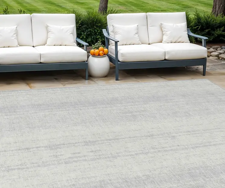 9' X 12' Silver And Ivory Striped Washable Indoor Outdoor Area Rug