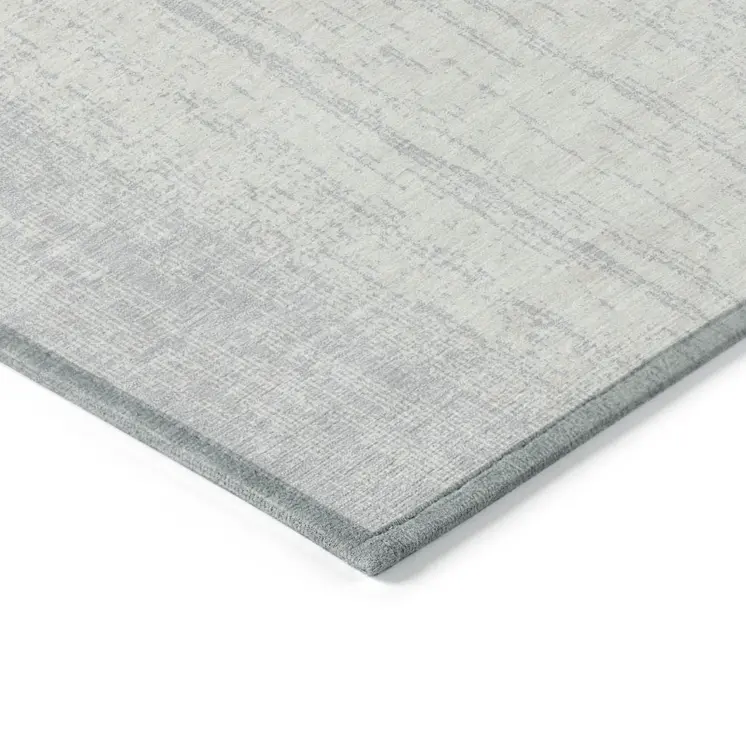 9' X 12' Silver And Ivory Striped Washable Indoor Outdoor Area Rug