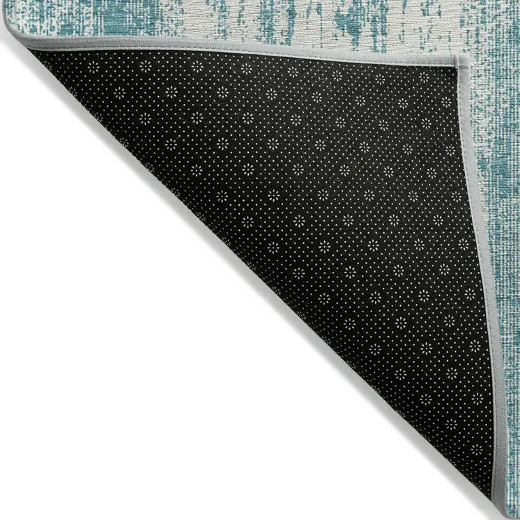 5' X 8' Teal Blue And Ivory Striped Washable Indoor Outdoor Area Rug