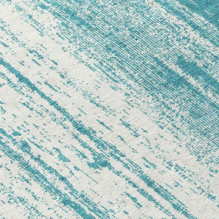 8' Teal Blue And Ivory Round Striped Washable Indoor Outdoor Area Rug