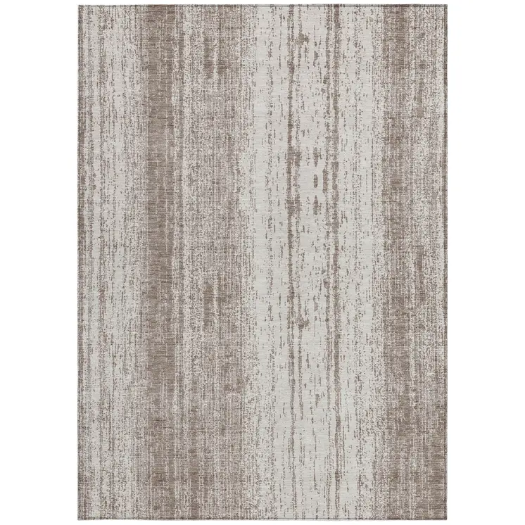 3' X 5' Taupe And Ivory Striped Washable Indoor Outdoor Area Rug