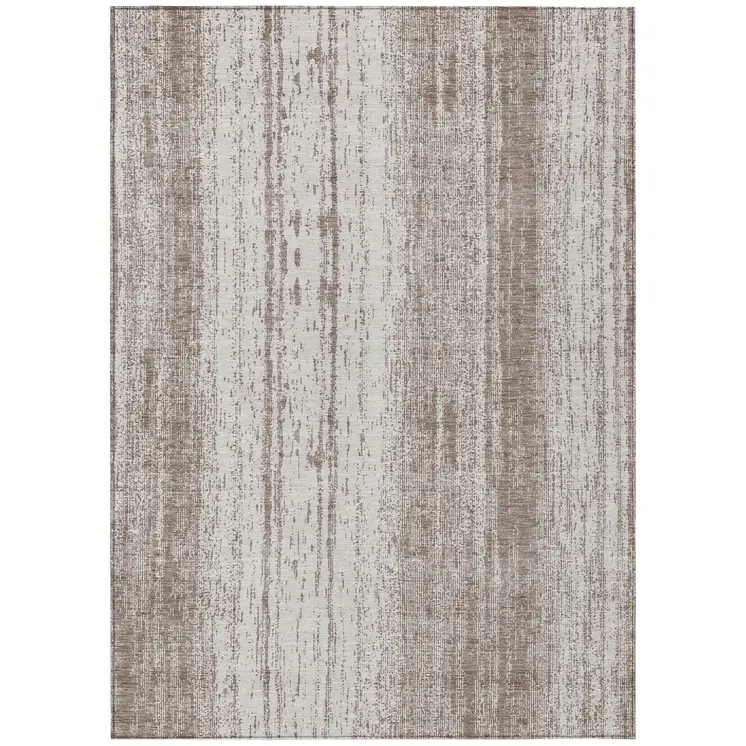 3' X 5' Taupe And Ivory Striped Washable Indoor Outdoor Area Rug