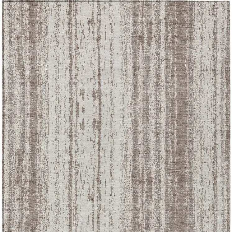 3' X 5' Taupe And Ivory Striped Washable Indoor Outdoor Area Rug