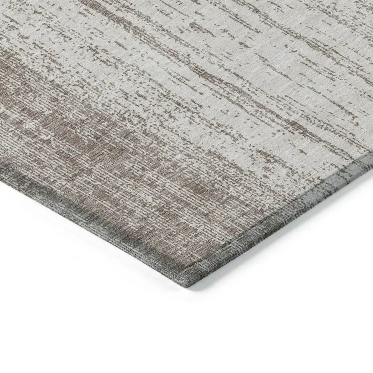 5' X 8' Taupe And Ivory Striped Washable Indoor Outdoor Area Rug