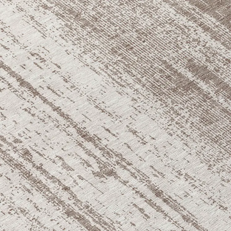 8' Taupe And Ivory Round Striped Washable Indoor Outdoor Area Rug