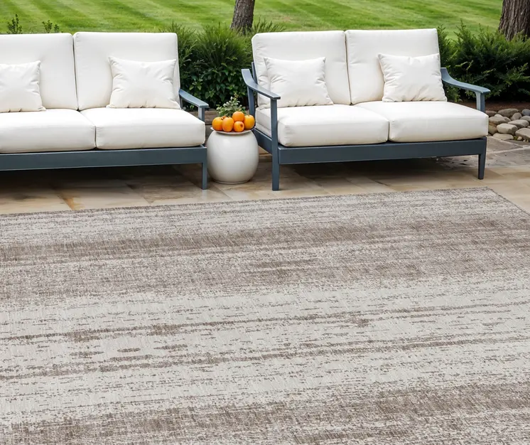 8' X 10' Taupe And Ivory Striped Washable Indoor Outdoor Area Rug
