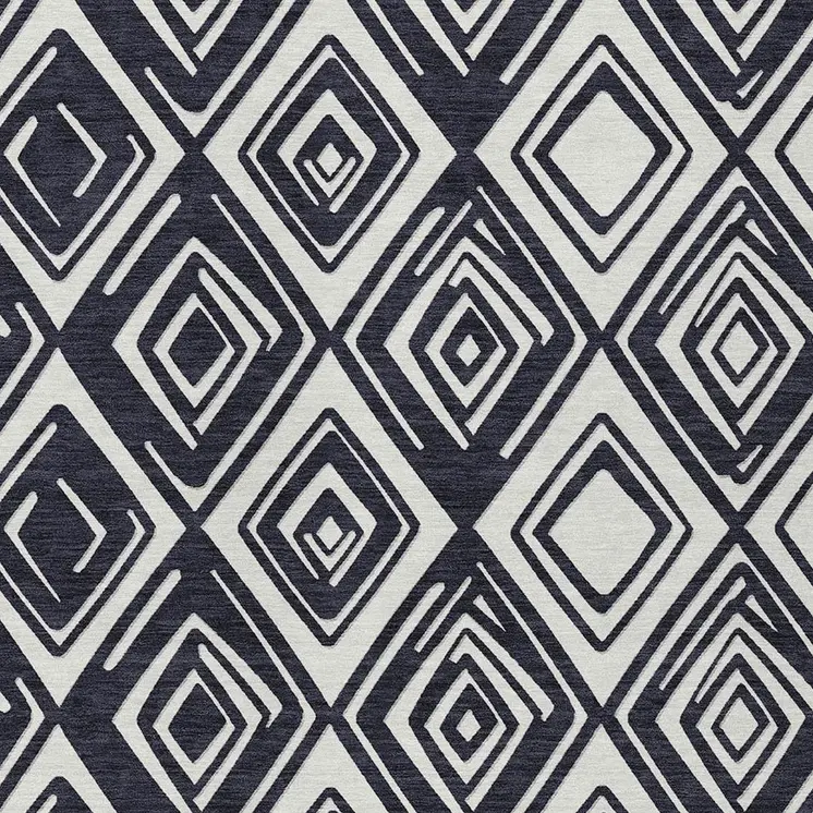 5' X 8' Black And Ivory Geometric Washable Indoor Outdoor Area Rug