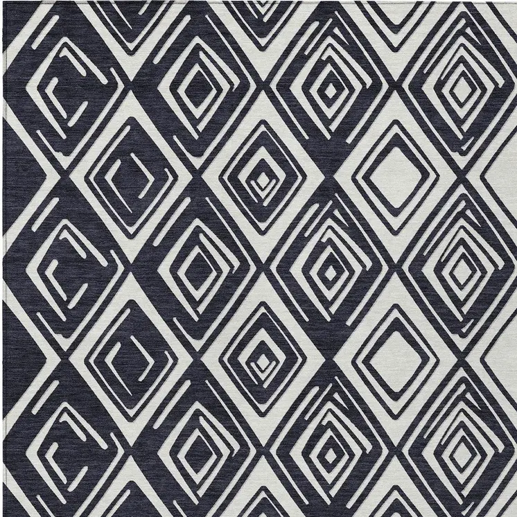 8' X 10' Black And Ivory Geometric Washable Indoor Outdoor Area Rug