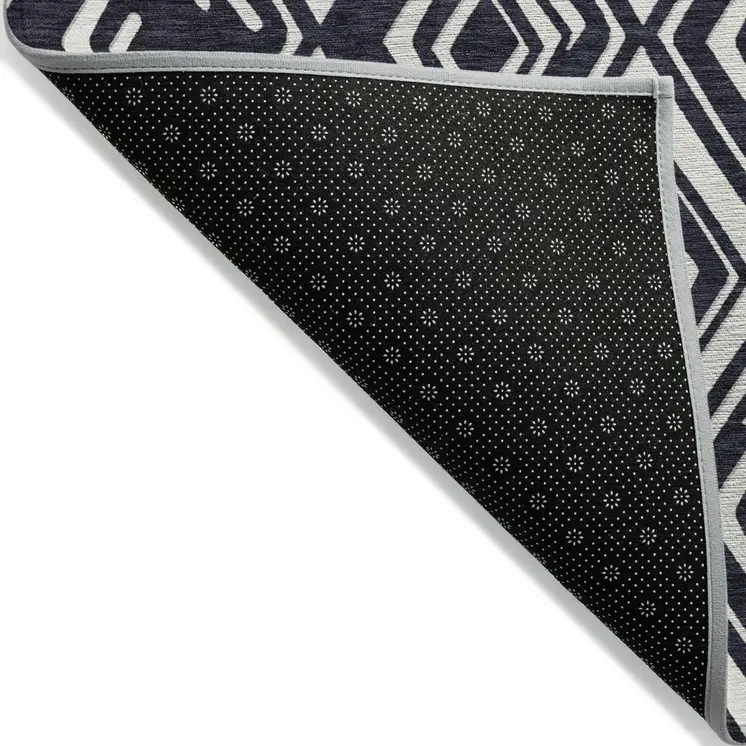 8' X 10' Black And Ivory Geometric Washable Indoor Outdoor Area Rug