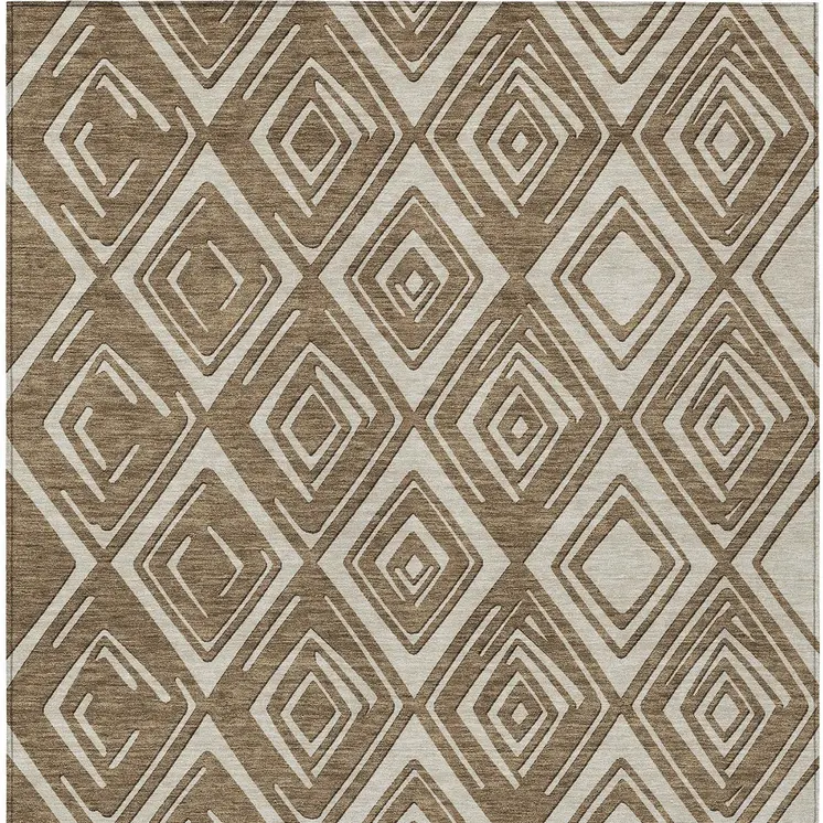 9' X 12' Brown And Beige Geometric Washable Indoor Outdoor Area Rug