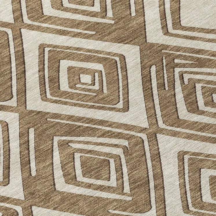 9' X 12' Brown And Beige Geometric Washable Indoor Outdoor Area Rug