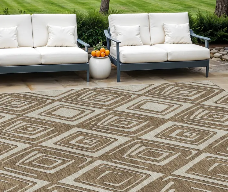 10' X 14' Brown And Beige Geometric Washable Indoor Outdoor Area Rug