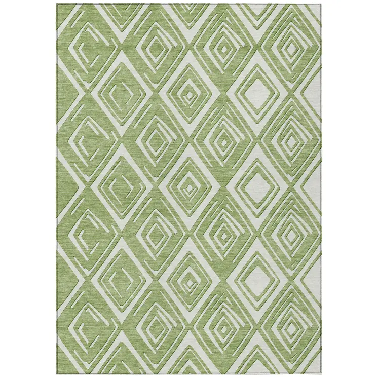 3' X 5' Green And Ivory Geometric Washable Indoor Outdoor Area Rug