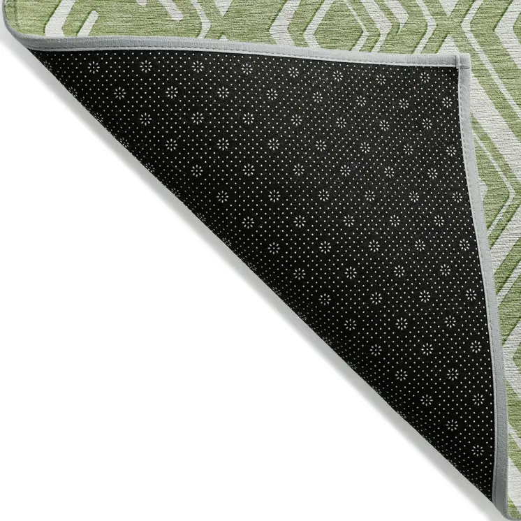 3' X 5' Green And Ivory Geometric Washable Indoor Outdoor Area Rug